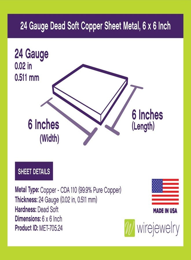 WireJewelry 24 Gauge 0.020 Dead Soft Copper Sheet Metal - 6x6 Inch - Image 3